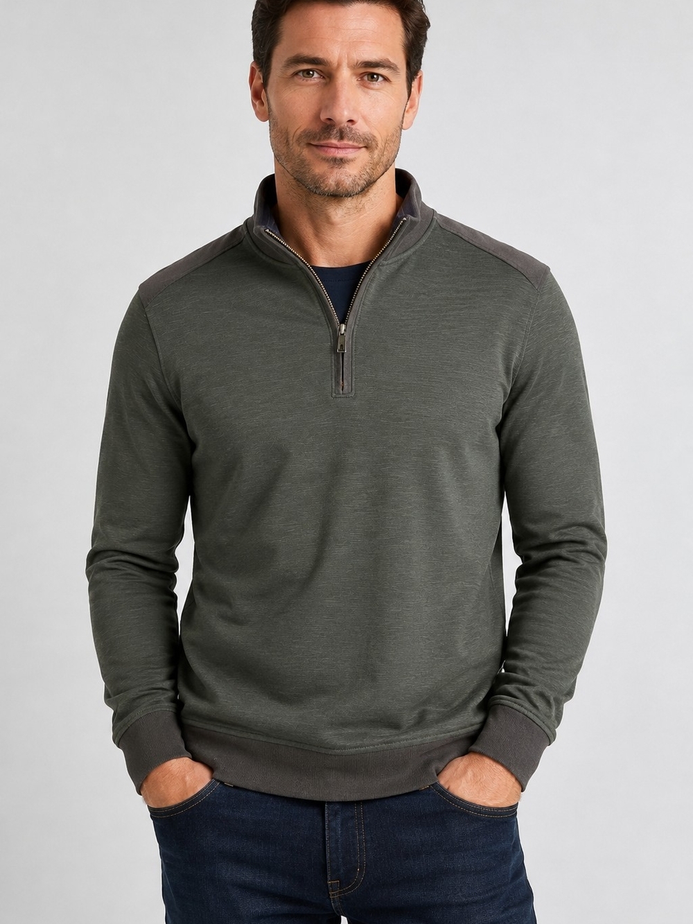 Ted Baker London Men's Size 7 1/4 Zip Pullover Sweater Olive Green Mock Neck XL